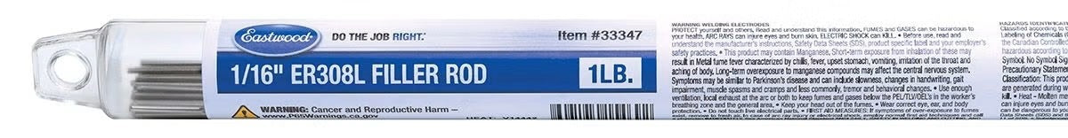 Eastwood ER308L TIG Filler Rod - 0.063 in - 1 lb Box