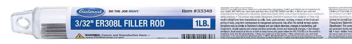 Eastwood ER308L TIG Filler Rod - 0.094 in - 1 lb Box