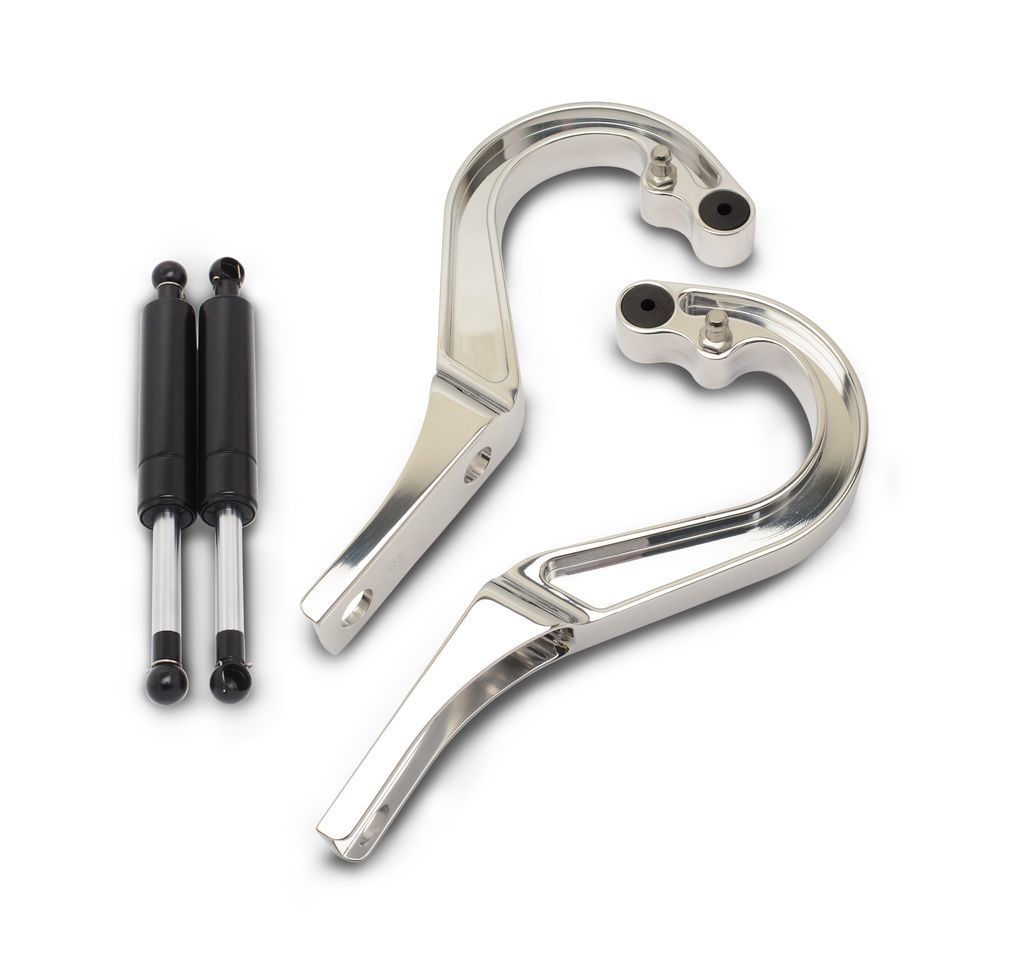Eddie Motorsports Billet Aluminum Trunk Hinges - Black Gas Struts - Polished - GM F-Body 1967-69 (Pair)