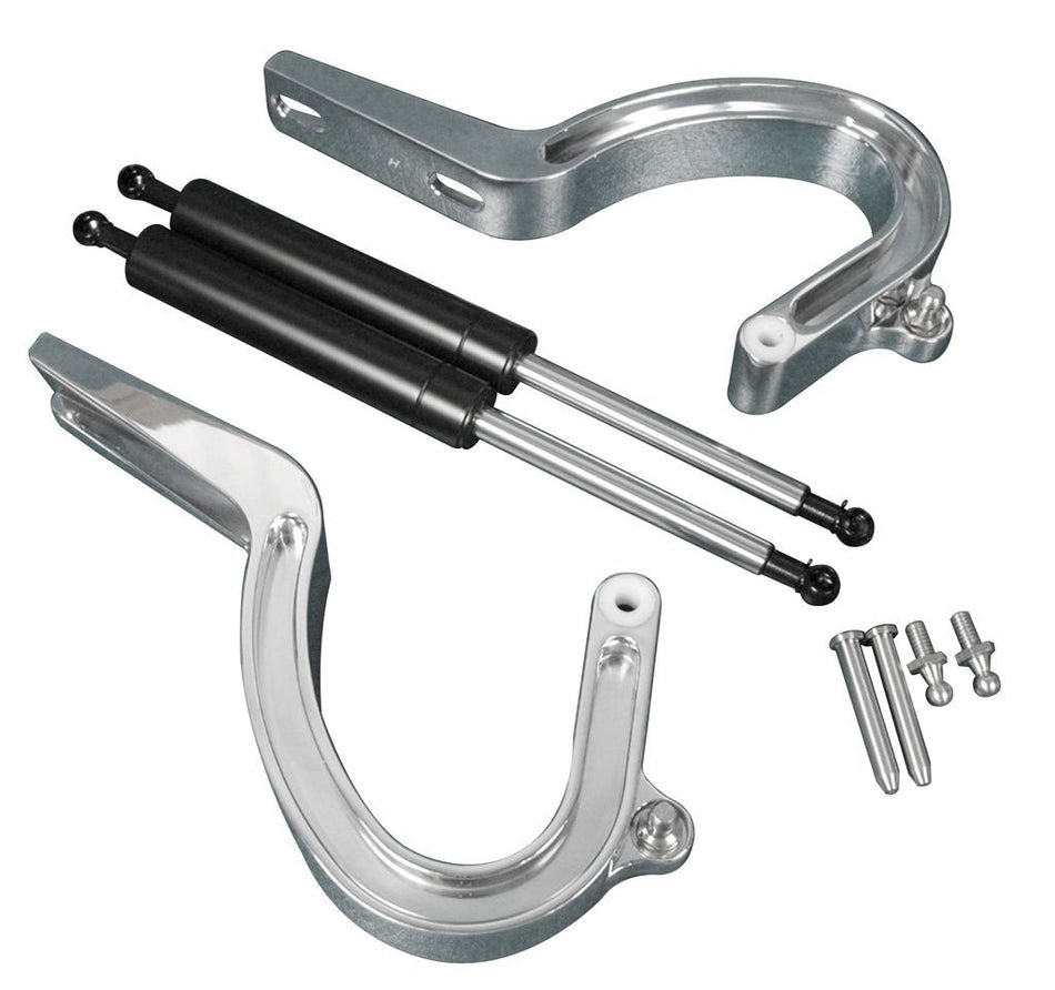 Eddie Motorsports Billet Aluminum Trunk Hinges - Black Gas Struts - Polished - 2 Door - GM Fullsize Car 1955-57 (Pair)