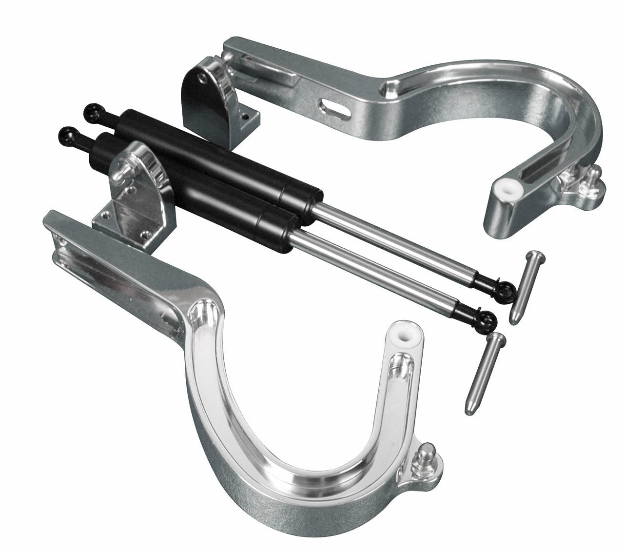 Eddie Motorsports Billet Aluminum Trunk Hinges - Black Gas Struts - Polished - 2 Door / 4 Door - GM Fullsize Car 1955-57 (Pair)