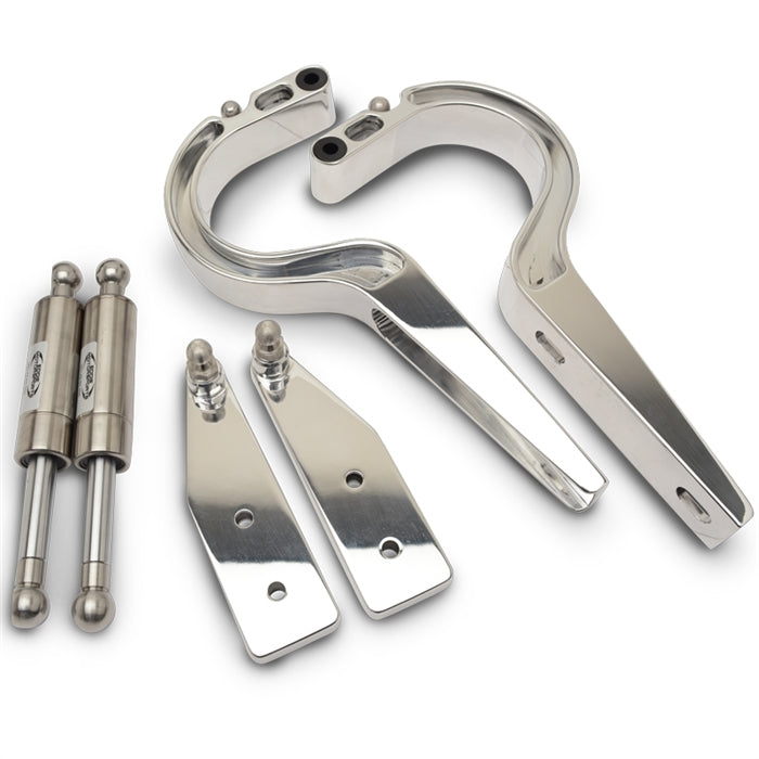Eddie Motorsports Billet Aluminum Trunk Hinges - Black Gas Struts - Polished - GM B-Body 1963-64 (Pair)