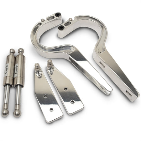 Eddie Motorsports Billet Aluminum Trunk Hinges - Black Gas Struts - Polished - GM B-Body 1963-64 (Pair)