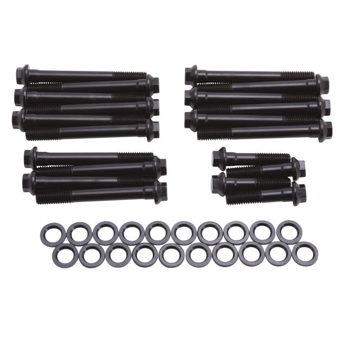 Edelbrock E-Series Cylinder Head Bolt Kit - Hex Head - Chromoly - Black Oxide - Edelbrock Heads - Pontiac V8 85492