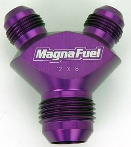 MagnaFuel Y-Fitting - 1 #12 AN Male & 2 #8 AN Male