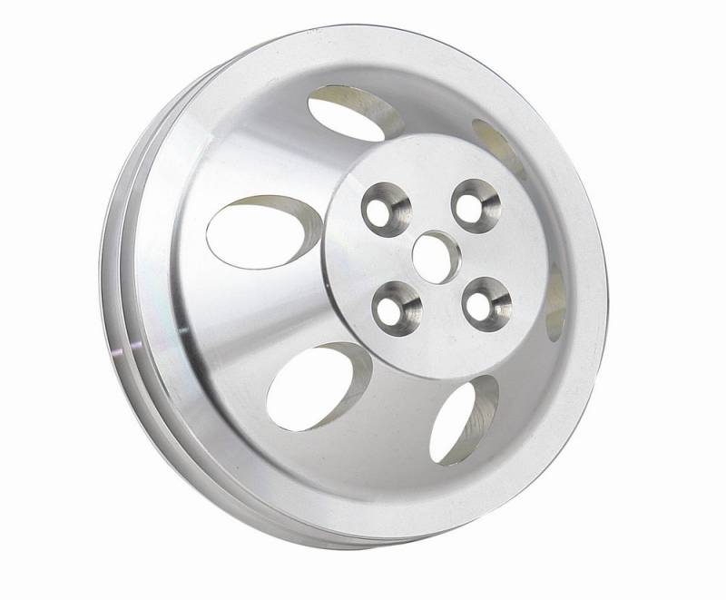 Mr. Gasket V-Belt 2 Groove Water Pump Pulley - 6.625 in Diameter - Satin - Short Water Pump - Small Block Chevy