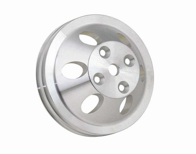 Mr. Gasket V-Belt 2 Groove Water Pump Pulley - 6.625 in Diameter - Satin - Long Water Pump - Small Block Chevy