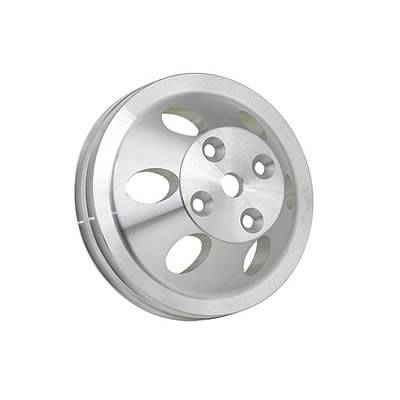 Mr. Gasket V-Belt 2 Groove Water Pump Pulley - 6.625 in Diameter - Satin - Long Water Pump - Small Block Chevy