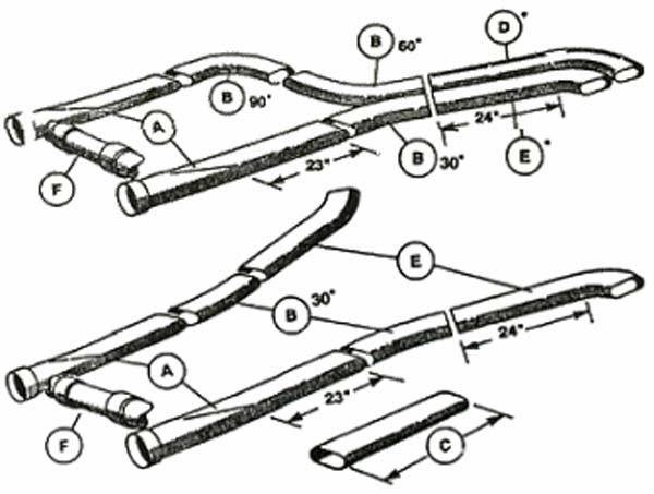 Boyce Trackburner 36" Oval Tailpipe w/ Short Radius 60 Turnout & 24" Straight Section for 3 1/2" Exhaust System (Figure E)