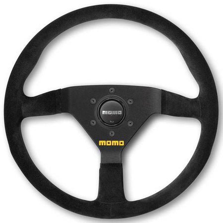 Momo MOD 78 Steering Wheel - 320 mm Diameter - 40 mm Dish - 3-Spoke - Black Suede Grip - Black Anodized
