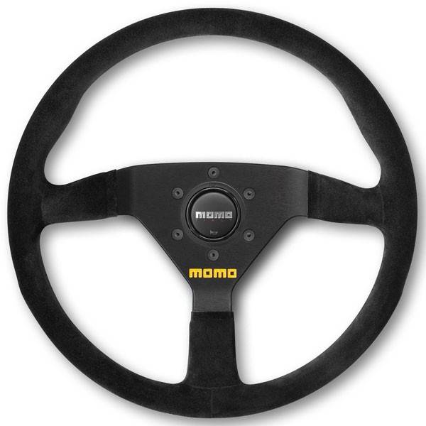 Momo MOD 78 Steering Wheel - 350 mm Diameter - 36 mm Dish - 3-Spoke - Black Suede Grip - Black Anodized