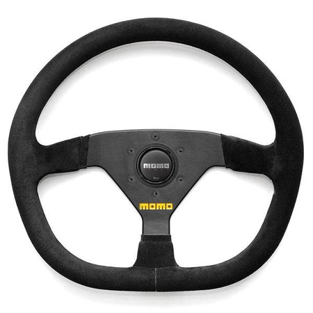Momo MOD 88 Steering Wheel - 320 mm Diameter - D-Shape - 43 mm Dish - 3-Spoke - Black Suede Grip - Black Anodized