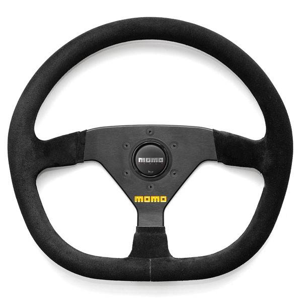 Momo MOD 88 Steering Wheel - 350 mm Diameter - D-Shape - 43 mm Dish - 3-Spoke - Black Suede Grip - Black Anodized