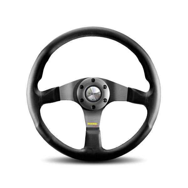 Momo Tuner Steering Wheel - 320 mm Diameter - 37 mm Dish - 3-Spoke - Black Leather Grip - Black Anodized