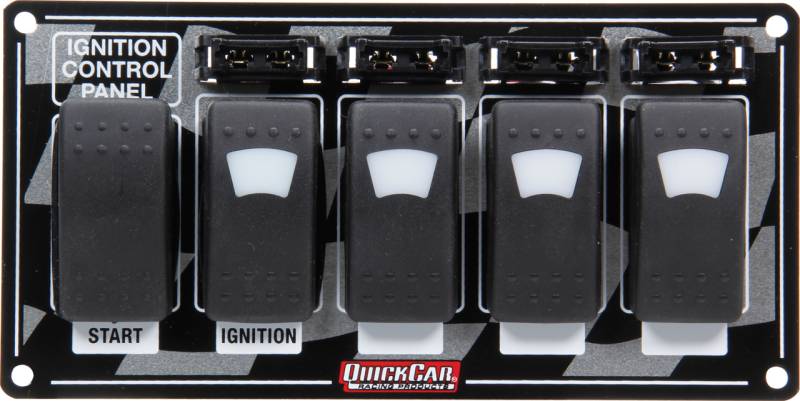 QuickCar Dash Mount Switch Panel - 7 x 3.5 in - 4 Rockers / 1 Momentary Rocker - Lighted - Fused - Checkered