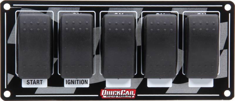 QuickCar Dash Mount Switch Panel - 7 x 3 in - 4 Rockers / 1 Momentary Rocker - Checkered