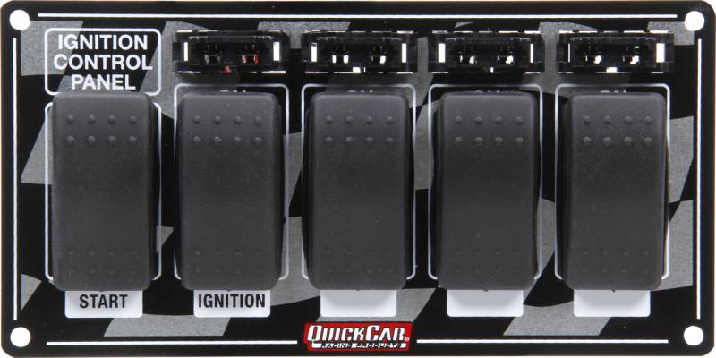 QuickCar Dash Mount Switch Panel - 7 x 3.5 in - 4 Rockers / 1 Momentary Rocker - Fused - Black