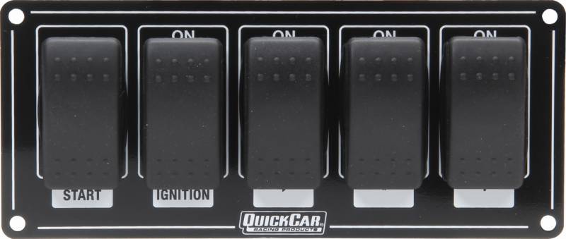 QuickCar Dash Mount Switch Panel - 7 x 3 in - 4 Rockers / 1 Momentary Rocker - Black