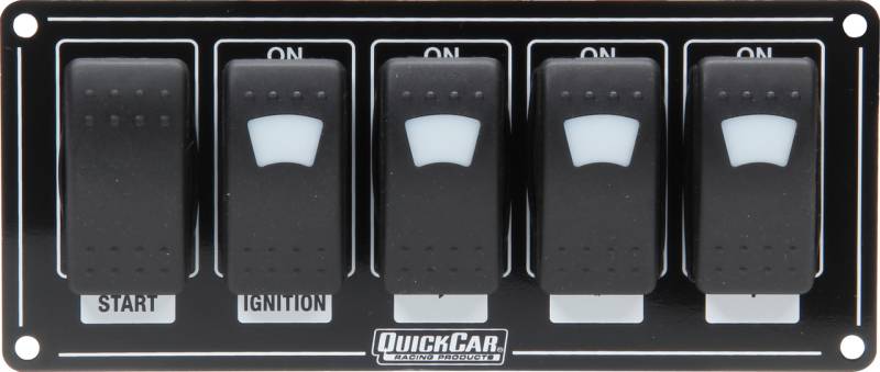 QuickCar Dash Mount Switch Panel - 7 x 3 in - 4 Rockers / 1 Momentary Rocker - Lighted - Black