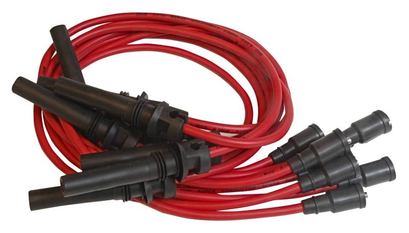MSD Super Conductor Spiral Core 8.5 mm Spark Plug Wire Set - Red - Factory Style Boots / Terminals - Mopar Gen III Hemi