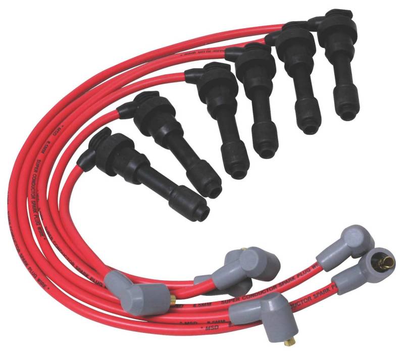 MSD Super Conductor Spiral Core 8.5 mm Spark Plug Wire Set - Red - Factory Style Boots / Terminals - Mitsubishi V6