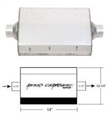 Hooker Aero Chamber Muffler - 2-1/2 in Center Inlet - 2-1/2 in Center Outlet - 10-1/4 x 4-3/4 in Oval Body - 14 in Long