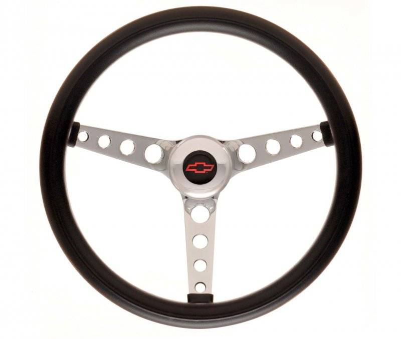 GT Performance GT Classic Steering Wheel - 14.5 in Diameter - 3.5 in Dish - 3-Spoke - Black Foam Grip - Chrome