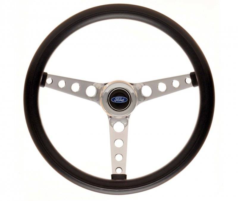 GT Performance GT Classic Steering Wheel - 14.5 in Diameter - 3.5 in Dish - 3-Spoke - Black Foam Grip - Chrome