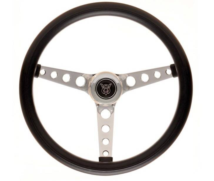 GT Performance GT Classic Steering Wheel - 14.5 in Diameter - 3.5 in Dish - 3-Spoke - Black Foam Grip - Chrome