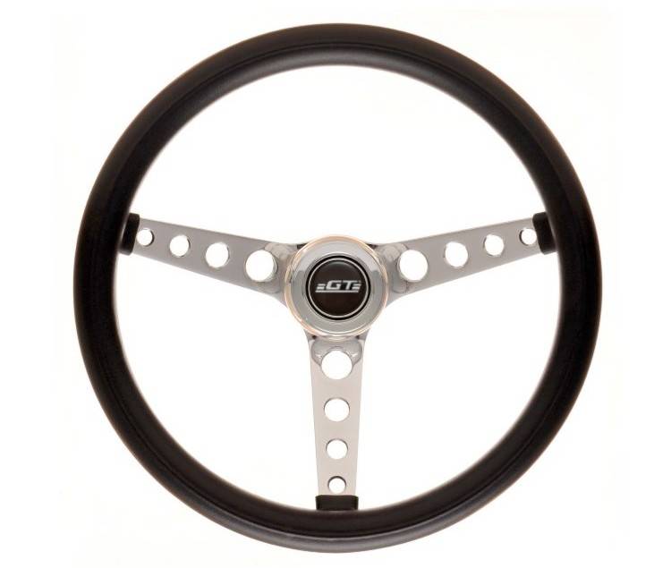 GT Performance GT Classic Steering Wheel - 14.5 in Diameter - 3.5 in Dish - 3-Spoke - Black Foam Grip - Chrome