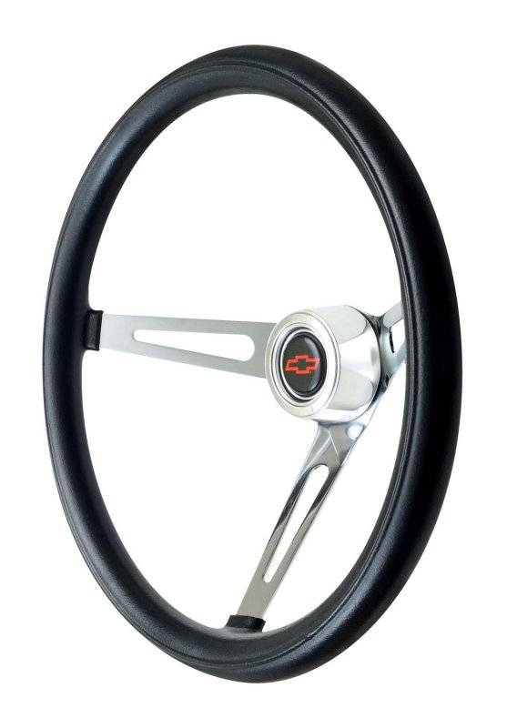 GT Performance GT Classic Steering Wheel - 15 in Diameter - 4.125 in Dish - 3-Spoke - Black Foam Grip - Chrome