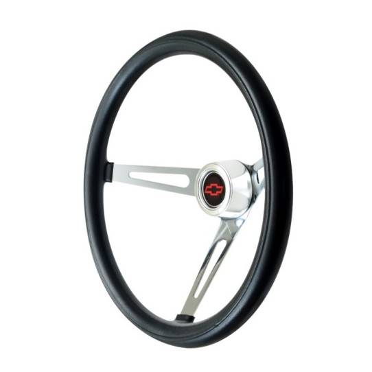 GT Performance GT Classic Steering Wheel - 15 in Diameter - 4.125 in Dish - 3-Spoke - Black Foam Grip - Chrome