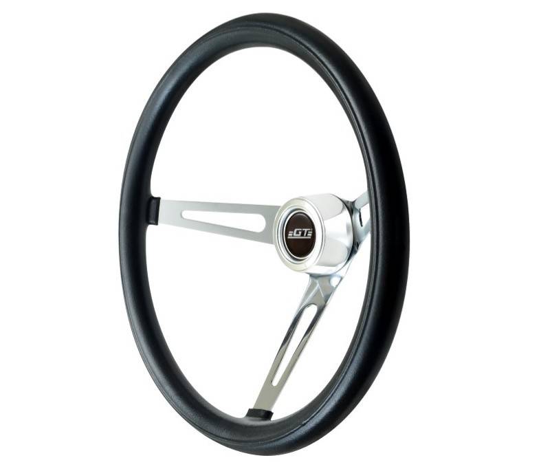 GT Performance GT Classic Steering Wheel - 15 in Diameter - 4.125 in Dish - 3-Spoke - Black Foam Grip - Chrome