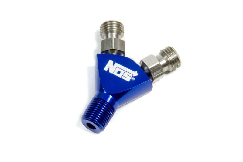 NOS Y Block Flare Jet - 1/8 in NPT Male Inlet - Dual Flare Jet Outlets - Blue Anodized