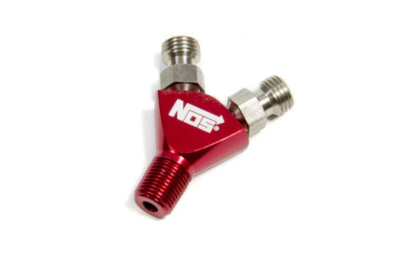 NOS Y Block Flare Jet - 1/8 in NPT Male Inlet - Dual Flare Jet Outlets - Red Anodized