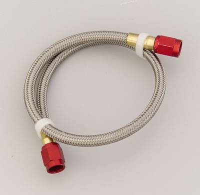 NOS 3 AN Straight to 4 AN Straight Female 4 AN Nitrous Hose - 12 in Long - Braided Stainless - PTFE - Red Fittings