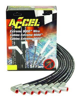 ACCEL Extreme 9000 Ceramic Spiral Core 8 mm Spark Plug Wire Set - Black - Factory Style Ceramic Plug Boots - Small Block Ford