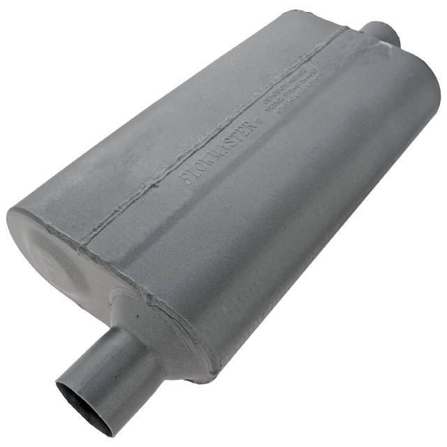 Flowmaster 50 Series Delta Flow Muffler - 2-1/4 in Offset Inlet - 2-1/4 in Center Outlet - 17 x 9-3/4 x 4 in Oval Body - 23 in Long - Black Paint - Universal 842451