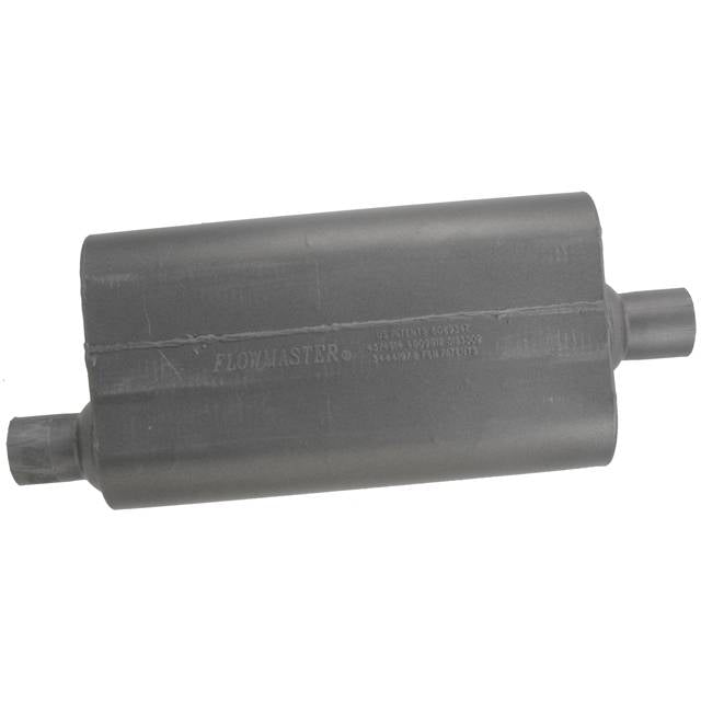 Flowmaster 50 Series Delta Flow Muffler - 2-1/4 in Offset Inlet - 2-1/4 in Center Outlet - 17 x 9-3/4 x 4 in Oval Body - 23 in Long - Black Paint - Universal 842451