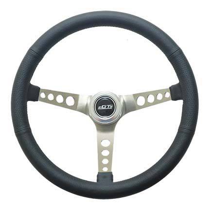 GT Performance Mustang Steering Wheel 15" Diameter 3-Spoke 4-5/8" Dish - Black Leather Grip