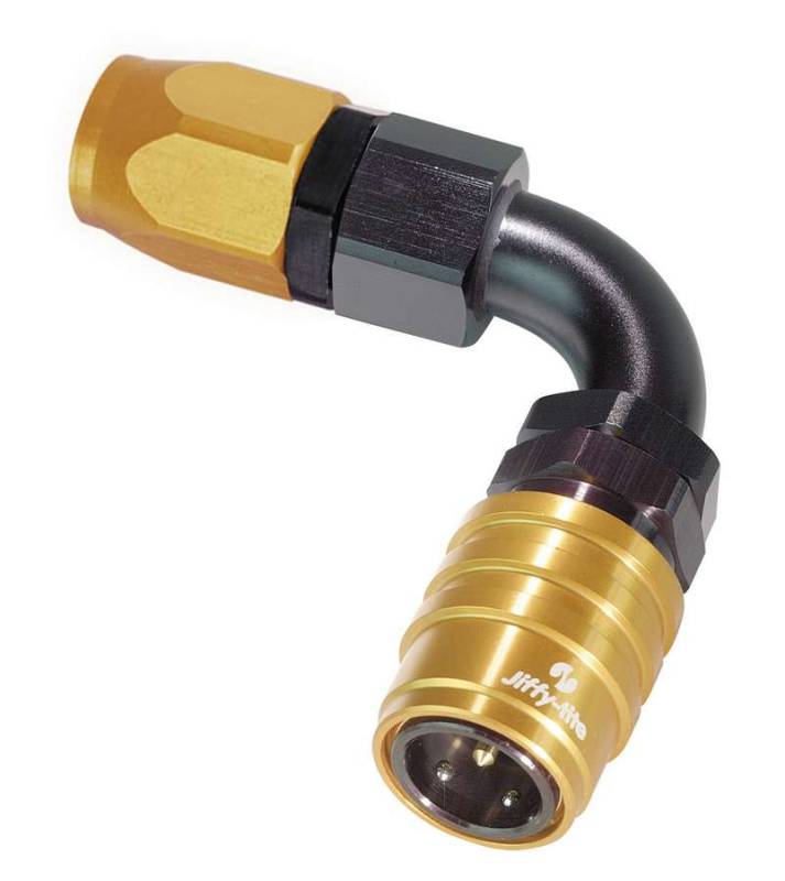 Jiffy-tite 2000 Series Quick Release Hose End 90 Degree 6 AN Hose to Quick Release Socket Valved - FKM Seal
