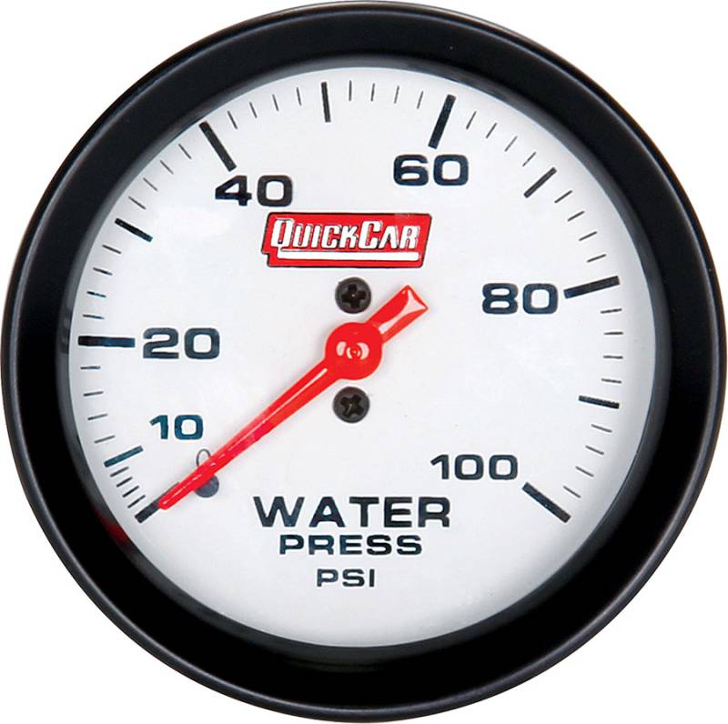 QuickCar Racing Products 0-35 psi Water Pressure Gauge Mechanical Analog 2-5/8" Diameter - White Face
