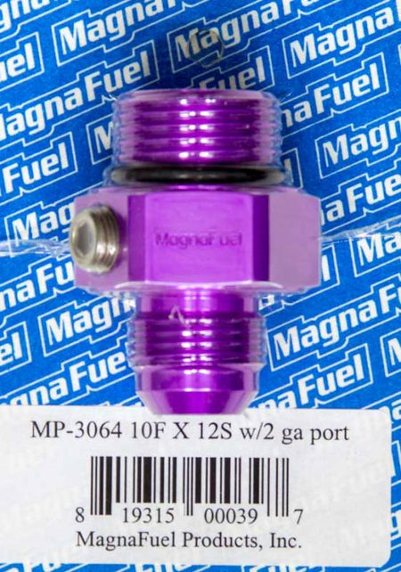 MagnaFuel #10 to #12 O-Ring Male Adapter Fitting w/ Gauge