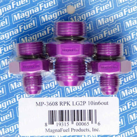MagnaFuel One 10 AN Male Fittings Regulator Fitting Kit Two 6 AN Male Fittings Aluminum Purple Anodize - Magnafuel 2 Port Regulators
