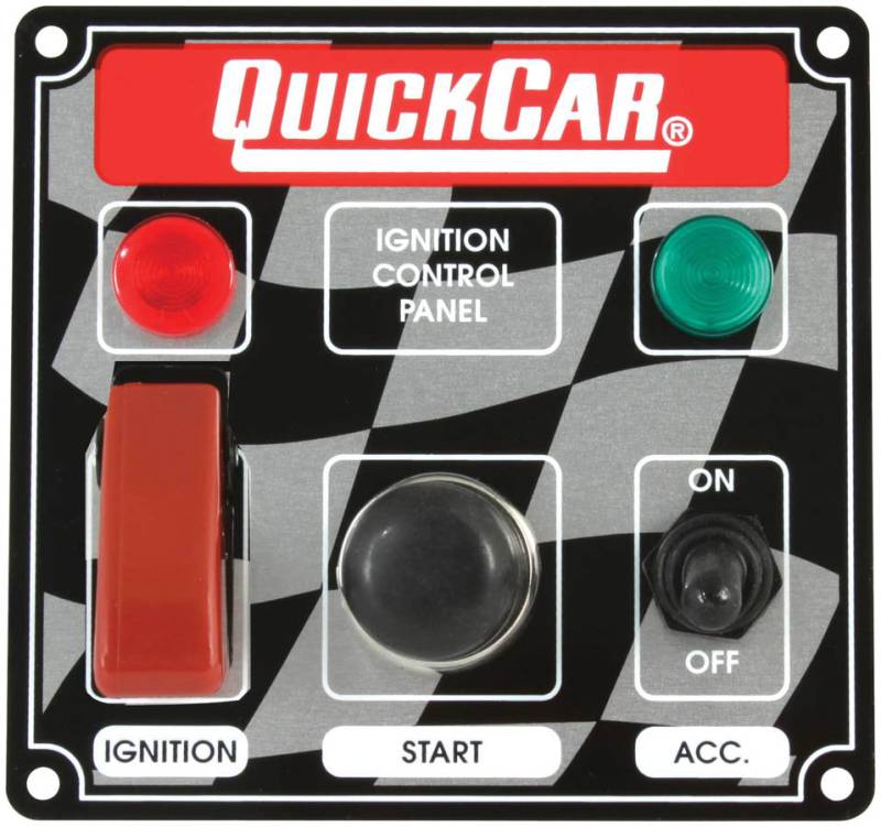 QuickCar ICP01 Ignition Panel - Flip Cover Ignition Switch w/ Accessory Switch, Start Button & 2 Pilot Lights