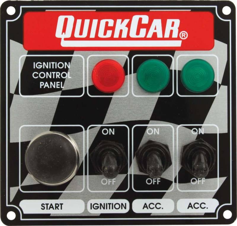 QuickCar ICP01 Ignition Panel - Ignition Switch - 2 Accessory Switch w/ Start Button & 3 Pilot Lights