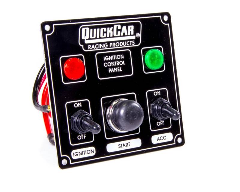 QuickCar Ignition Control Panel With Single Accessory Switch - Warning Lights - Black