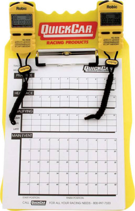 QuickCar Clipboard Timing System - Yellow - (2) Robic SC505 Watches