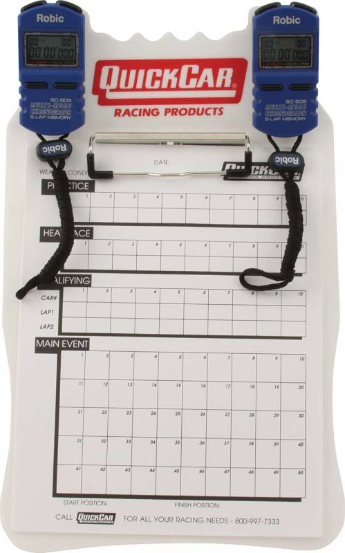 QuickCar Clipboard Timing System - White - (2) Robic SC505 Watches - Red/White/Blue