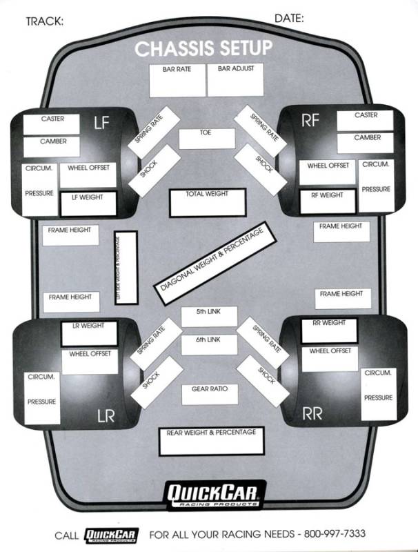 QuickCar Chassis Set-Up Forms Refill (50 Pk)